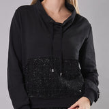 Felpa con Collo Alto Coulisse Cotone Tweed - NERO - BO51