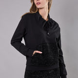 Felpa con Collo Alto Coulisse Cotone Tweed - NERO - BO51