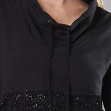 Felpa con Collo Alto Coulisse Cotone Tweed - NERO - BO51