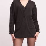 Cardigan Lungo con Bottoni Cotone Tweed - NERO - BO70
