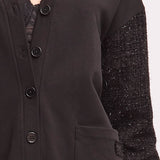 Cardigan Lungo con Bottoni Cotone Tweed - NERO - BO70