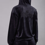 Felpa con Zip e Cappuccio Ciniglia Strass - NERO - MA50