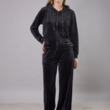 Felpa con Zip e Cappuccio Ciniglia Strass - NERO - MA50