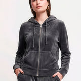 Felpa con Zip e Cappuccio Ciniglia Strass - ANTRACITE - MA50