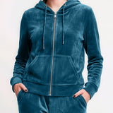 Felpa con Zip e Cappuccio Ciniglia Strass - PETROLIO - MA50