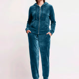 Felpa con Zip e Cappuccio Ciniglia Strass - PETROLIO - MA50