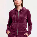 Felpa con Zip e Cappuccio Ciniglia Strass - BORGOGNA - MA50