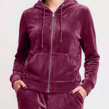 Felpa con Zip e Cappuccio Ciniglia Strass - BORGOGNA - MA50