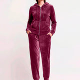 Felpa con Zip e Cappuccio Ciniglia Strass - BORGOGNA - MA50