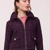 Giacca con Colletto e Zip in Tessuto Tweed - MIRTILLO - ML50