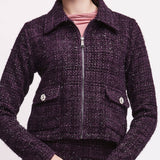 Giacca con Colletto e Zip in Tessuto Tweed - MIRTILLO - ML50