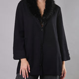 Cappotto in Maglia con Collo Removibile Faux Fur - NERO - ST80