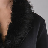 Cappotto in Maglia con Collo Removibile Faux Fur - NERO - ST80