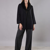 Cappotto in Maglia con Collo Removibile Faux Fur - NERO - ST80