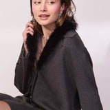 Cappotto in Maglia con Collo Removibile Faux Fur - ACCIAIO - ST80