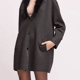 Cappotto in Maglia con Collo Removibile Faux Fur - ACCIAIO - ST80