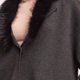 Cappotto in Maglia con Collo Removibile Faux Fur - ACCIAIO - ST80