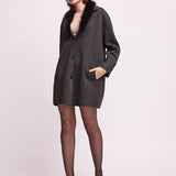 Cappotto in Maglia con Collo Removibile Faux Fur - ACCIAIO - ST80