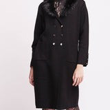 Cappotto in Maglia con Collo Removibile Faux Fur - NERO - ST81