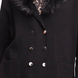 Cappotto in Maglia con Collo Removibile Faux Fur - NERO - ST81