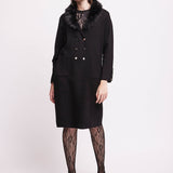 Cappotto in Maglia con Collo Removibile Faux Fur - NERO - ST81