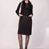 Cappotto in Maglia con Collo Removibile Faux Fur - NERO - ST81