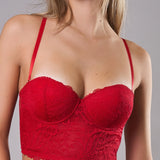Bustier con Coppe Imbottite e Ferretto in Pizzo - ROSSO - CA40