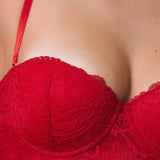 Bustier con Coppe Imbottite e Ferretto in Pizzo - ROSSO - CA40