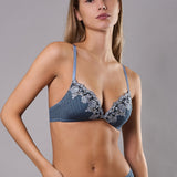 Reggiseno a Triangolo Imbottito Senza Ferretto Chevron - BLU - LE21