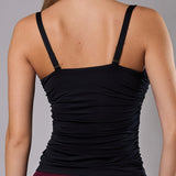 Top con Spalline e Arricciature Tessuto Glossy - BLACK - NS41