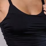 Top con Spalline e Arricciature Tessuto Glossy - BLACK - NS41
