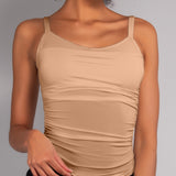 Top con Spalline e Arricciature Tessuto Glossy - BISCUIT - NS41