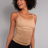 Top con Spalline e Arricciature Tessuto Glossy - BISCUIT - NS41