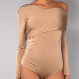 Body Monospalla a Manica Lunga Tessuto Glossy - BISCUIT - NS43