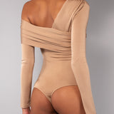 Body Monospalla a Manica Lunga Tessuto Glossy - BISCUIT - NS43
