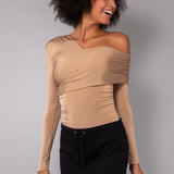 Body Monospalla a Manica Lunga Tessuto Glossy - BISCUIT - NS43