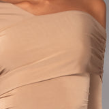 Body Monospalla a Manica Lunga Tessuto Glossy - BISCUIT - NS43