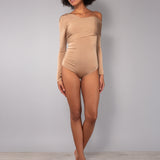 Body Monospalla a Manica Lunga Tessuto Glossy - BISCUIT - NS43