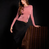 Maglia con Scollo a Barchetta Tessuto Glossy - ROSE - NS50