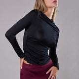 Maglia con Scollo a Barchetta Tessuto Glossy - BLACK - NS50