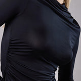 Maglia con Scollo a Barchetta Tessuto Glossy - BLACK - NS50