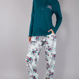 Pigiama Lungo Serafino in Cotone Fiori d'Inverno  - OTTANIO - PL11