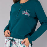 Pigiama Lungo Serafino in Cotone Fiori d'Inverno  - OTTANIO - PL11