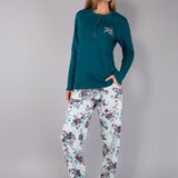 Pigiama Lungo Serafino in Cotone Fiori d'Inverno  - OTTANIO - PL11
