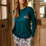 Pigiama Lungo Serafino in Cotone Fiori d'Inverno  - OTTANIO - PL11