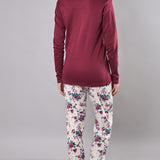 Pigiama Lungo Serafino in Cotone Fiori d'Inverno  - CILIEGIA - PL11