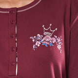 Pigiama Lungo Serafino in Cotone Fiori d'Inverno  - CILIEGIA - PL11