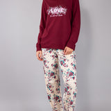 Pigiama Lungo Girocollo in Cotone Fiori d'Inverno - CILIEGIA - PL12