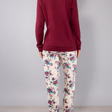 Pigiama Lungo Girocollo in Cotone Fiori d'Inverno - CILIEGIA - PL12