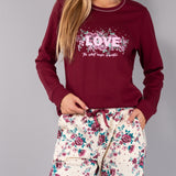 Pigiama Lungo Girocollo in Cotone Fiori d'Inverno - CILIEGIA - PL12